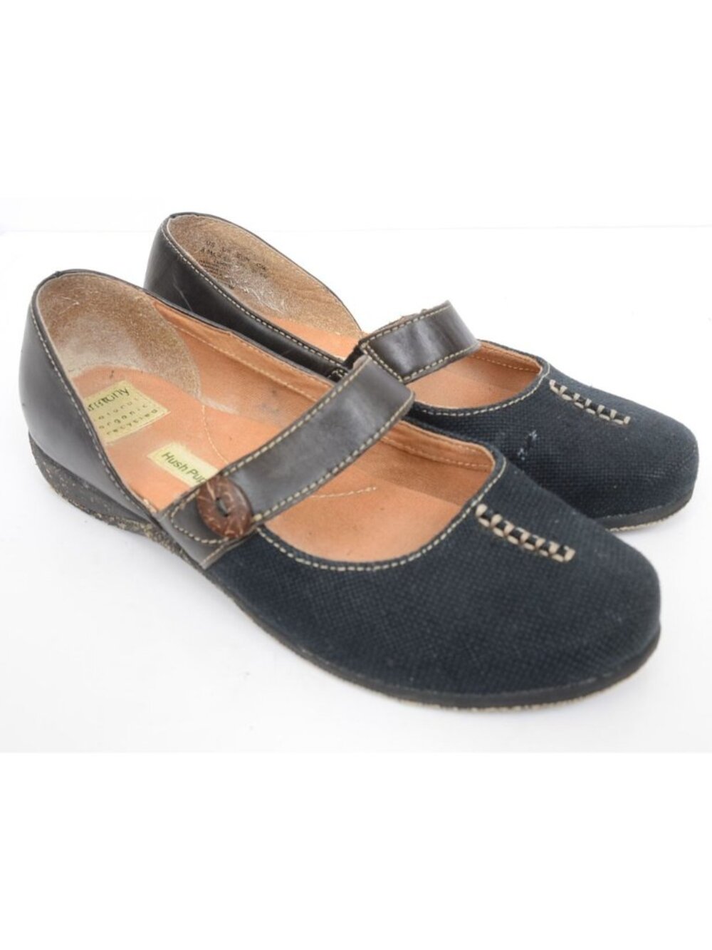 Hush Puppies Women's 8.5 Black Leather Mary Jane Flats Comfy School Shoes Office